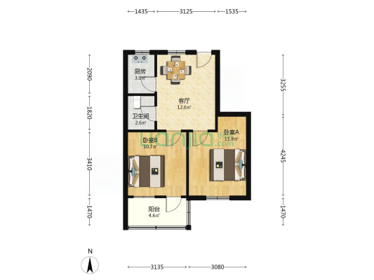 和睦路141号 2室1厅1卫 54平方