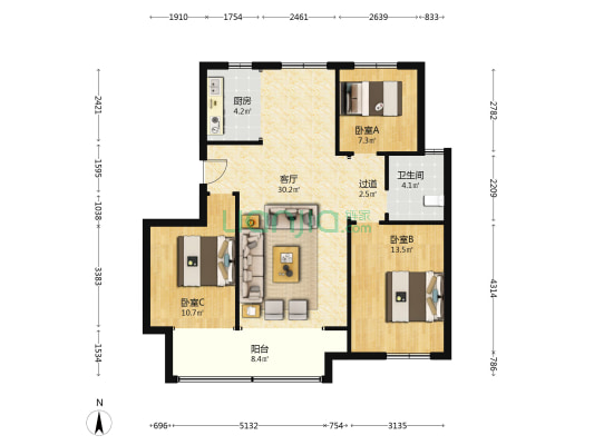 中康名悦书香 3室1厅1卫 116平方