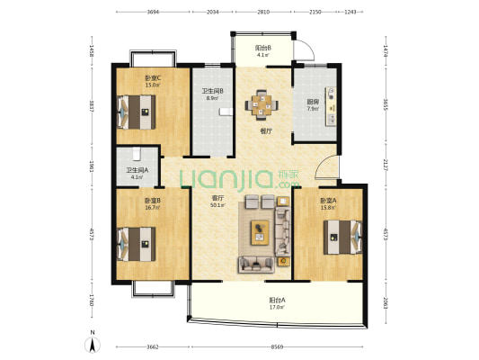 人大小区 3室1厅2卫 150平方