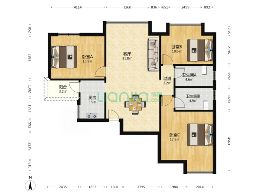 嘉顺华庭 3室1厅2卫 109平方