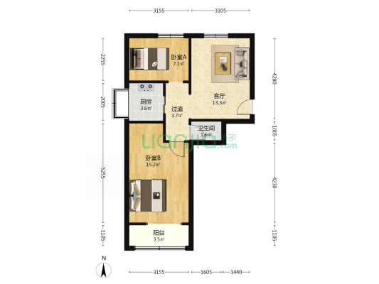 电子公司家属院 2室1厅1卫 58平方