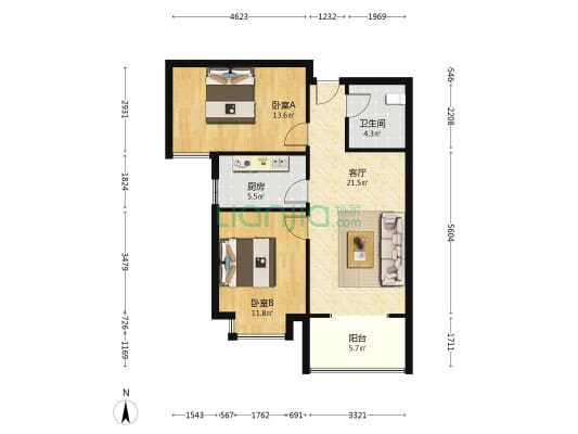 周各庄新区 2室1厅1卫 80平方