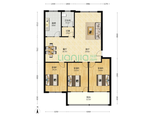 交通稽查支队宿舍 3室2厅1卫 136平方