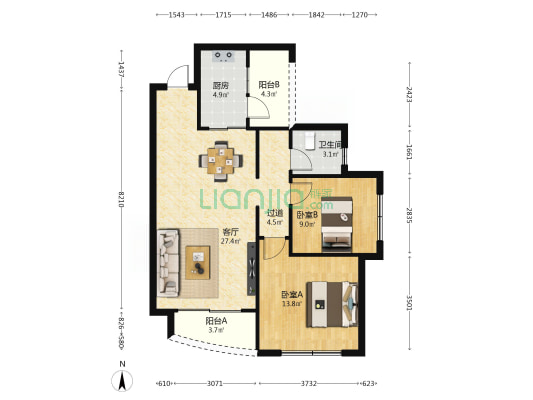 天府公园观澜9号云岸 2室1厅1卫 88平方
