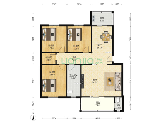 黄河上中游管理局小区 3室2厅2卫 127平方