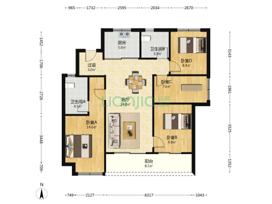绿城桂月云翠园 4室1厅2卫 118平方