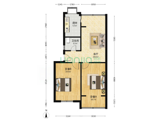 韦家桑园 2室1厅1卫 72平方