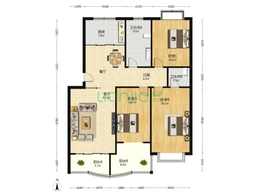 盛世名苑 3室1厅2卫 156平方