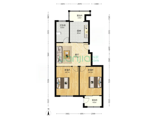 景晖花园 2室1厅1卫 90平方