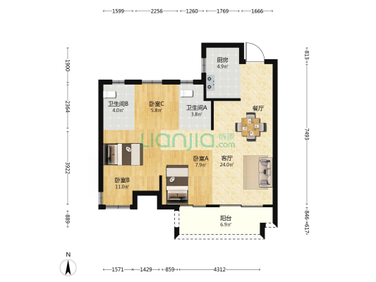 金辉优步悦山二期 3室1厅2卫 88平方