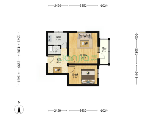 周仓庵胡同 2室1厅1卫 49平方