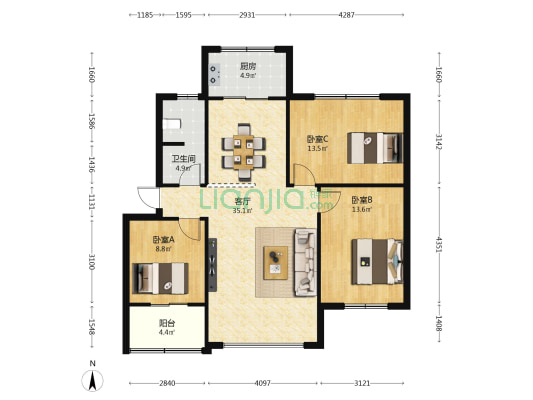 昆明市人民检察院北市住宅小区 3室1厅1卫 84平方