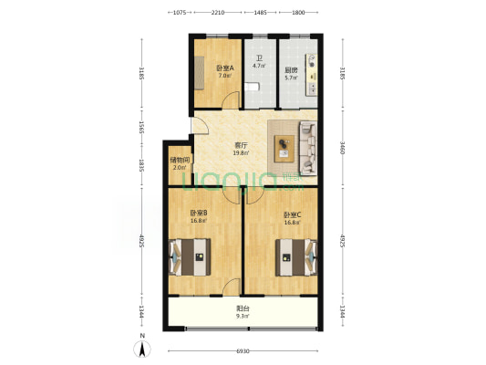 中坝北路16号 3室1厅1卫 100平方