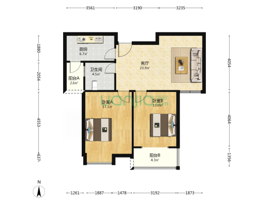 方泉苑五期A块 2室1厅1卫 91平方