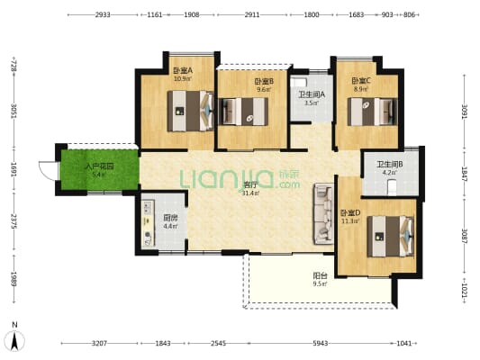 澳星大厦 4室1厅2卫 121平方