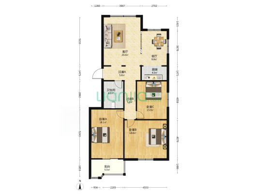 嘉苑小区 3室2厅1卫 96平方