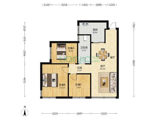 梅华小区 3室1厅1卫 75平方