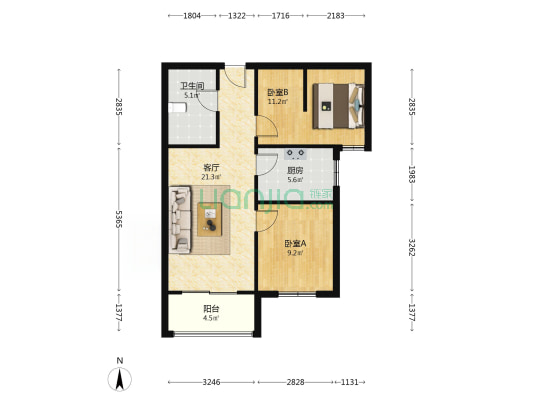 名流家和 2室2厅 南-户型图