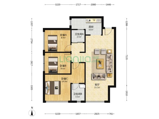 景融·云湖里 3室1厅2卫 88平方