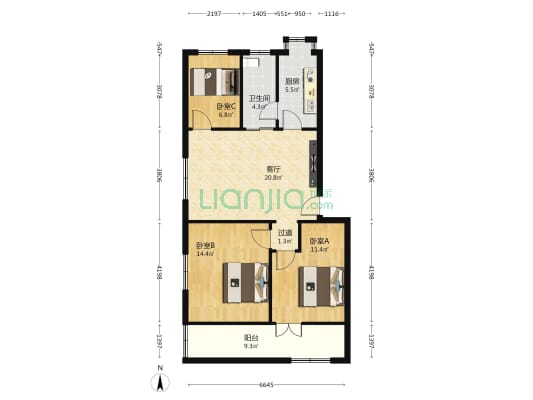 活元桥 3室1厅1卫 87平方