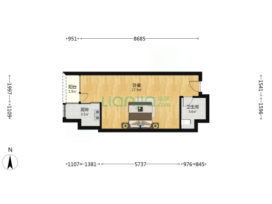 豪利大厦 1室0厅1卫 52平方