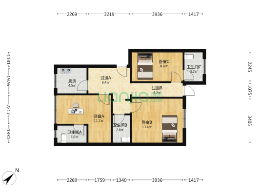 兴业街46号院 3室0厅3卫 73平方