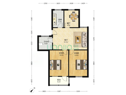 江中巷 2室2厅1卫 83平方