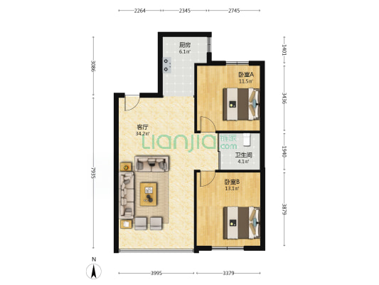 沈铁凌空佳园 2室1厅1卫 99平方