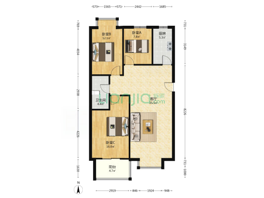 花园洋房社区  一梯两户 南北通透格局好-户型图