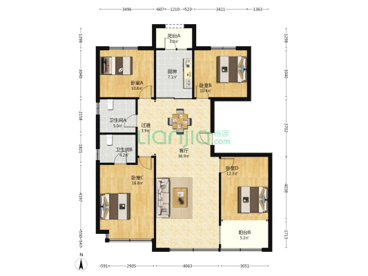 荣泰·雍和府 4室1厅2卫 137平方