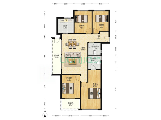 澜映悦城 4室1厅2卫 129平方