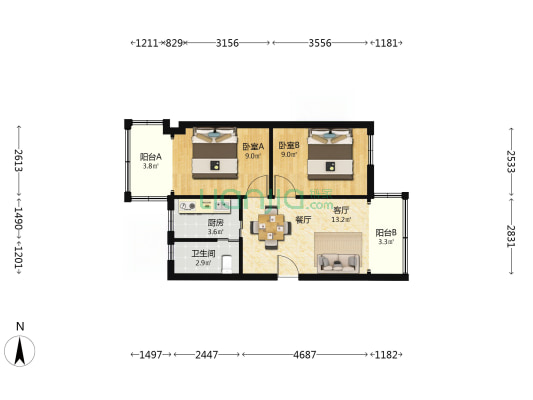 广和苑 2室1厅1卫 58平方