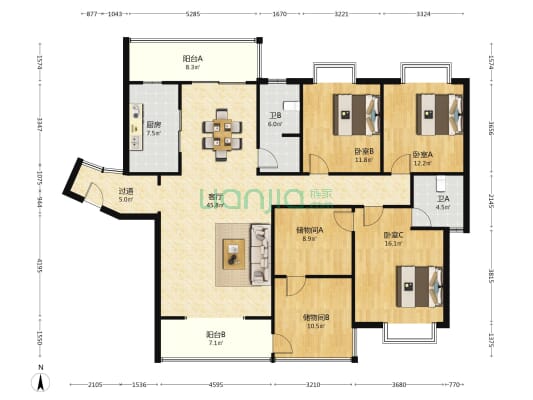 金葳家园 3室1厅2卫 160平方