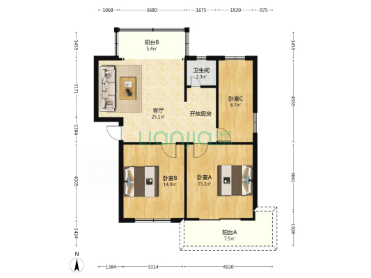 傍海小区 3室1厅1卫 90平方