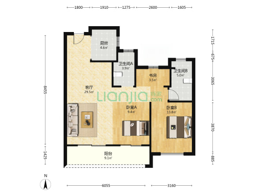 江心悦 3室1厅2卫 101平方