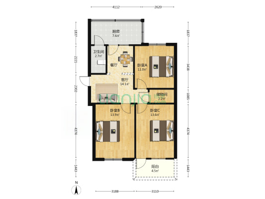 长寿新村 3室1厅1卫 76平方