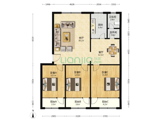 香河五一苑 3室2厅2卫 136平方