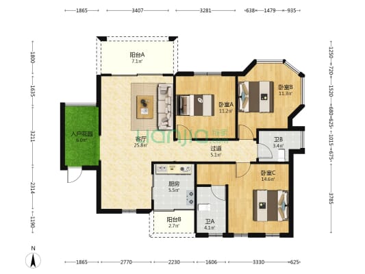 玉翠苑 3室1厅2卫 111平方