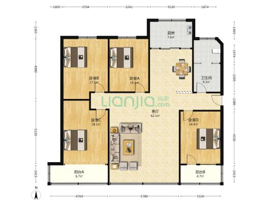 联运公司小区 4室1厅1卫 183平方