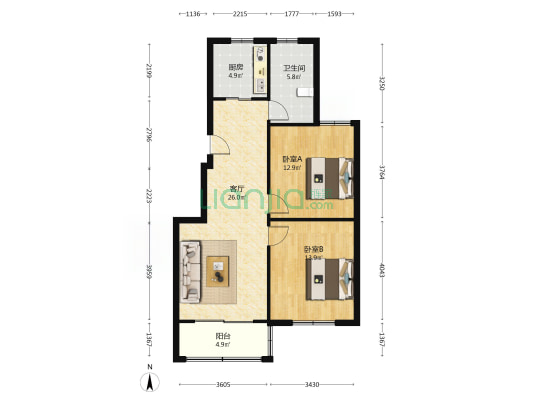 丰田苑 2室1厅1卫 94平方