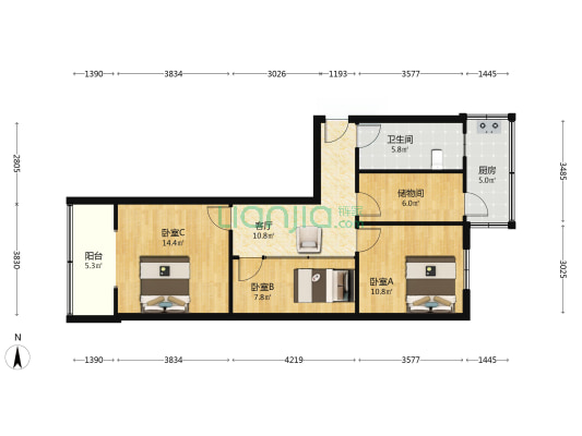 管城花园 3室1厅1卫 81平方
