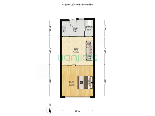 晓南路198号 1室1厅1卫 56平方