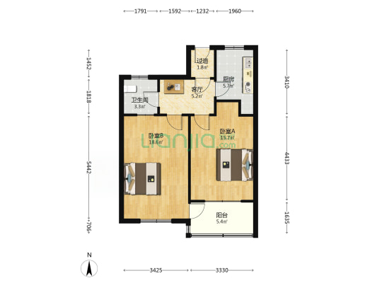 爱国楼 2室1厅1卫 49平方