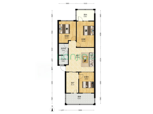 建行家属楼 3室2厅2卫 100平方