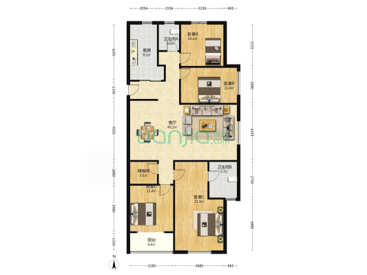 枫华国际 4室1厅2卫 174平方