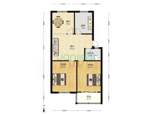 建工一村 2室2厅1卫 88平方