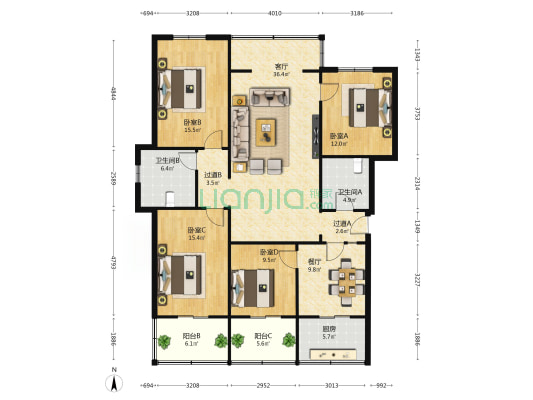 倒桑树街106号 4室2厅2卫 157平方