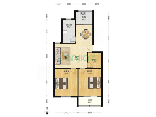 射阳县建华园小区 3室1厅1卫 92平方