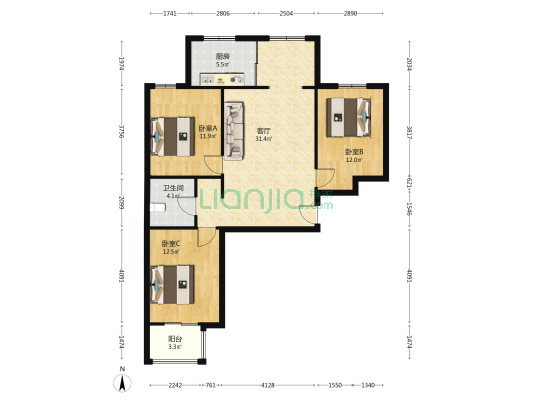 惠友荷園 3室2厅 南 北-户型图