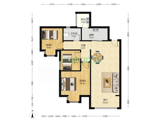 佳源生活广场 3室1厅1卫 101平方